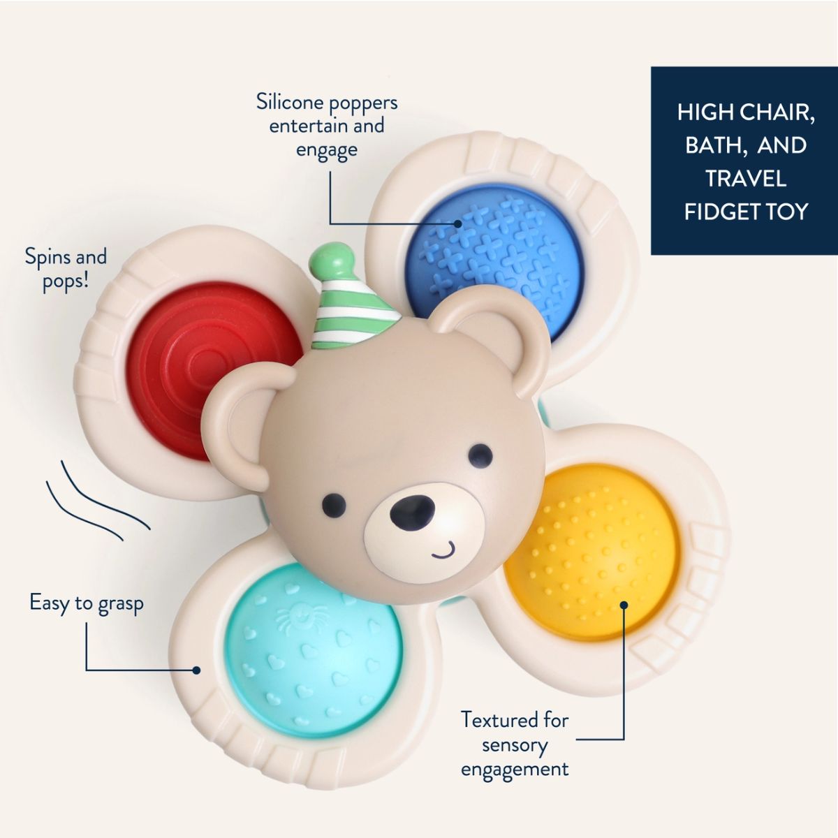 Itzy Ritzy Pop & Whirl Fidget Spinner Travel & Bath Toy - Circus - Engaging Sensory Popper Play